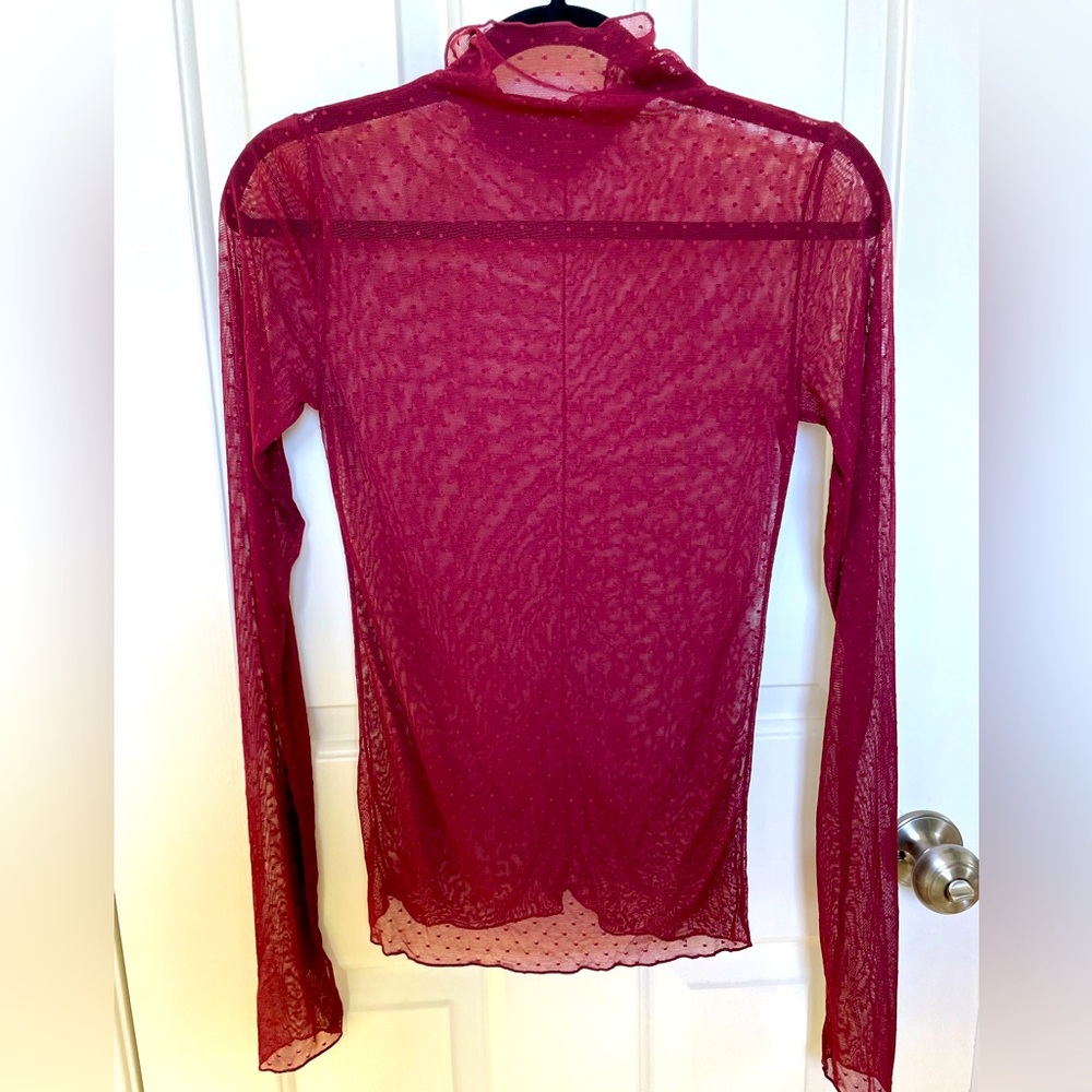 Red sheer polka dot long sleeve top